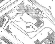 warwick wharf Warwick Wharf: 1.Lock house, 2. Warehouse 1810, 3.Warehouse 1812, 4.BCN Warehouse, 5.Grand Junction Carrying Co. warehouse, 6. Stables, 7. Warwick & Birmingham...